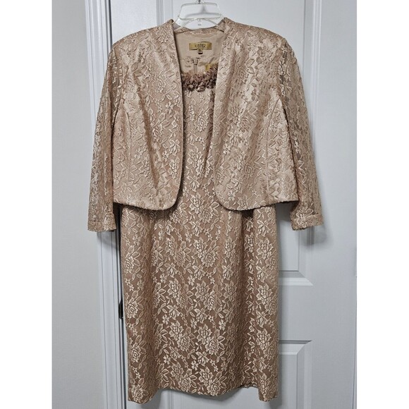 Kasper Formal Dress Jacket Set Women's 16/18 Rose Gold Lace Vintage Wedding ** - Picture 1 of 13